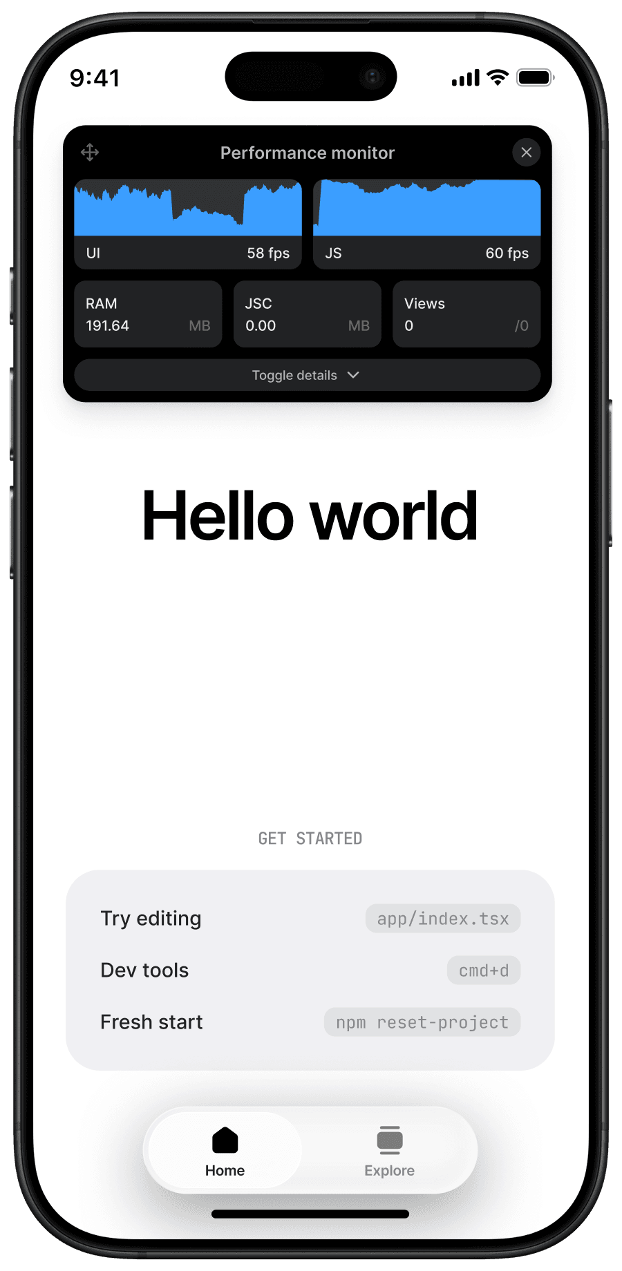 Expo Go Performance monitor