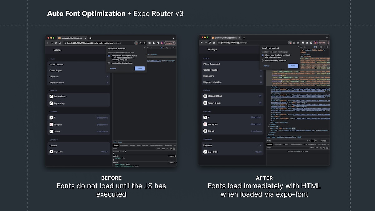 Static font optimization in Expo Router v3